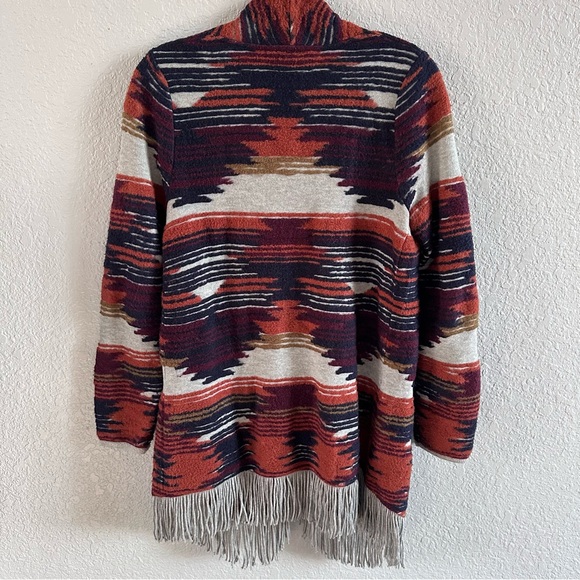 Lucky Brand Southwestern Fringe Open Front Cardigan Medium Aztec Print Boho - Picture 4 of 13